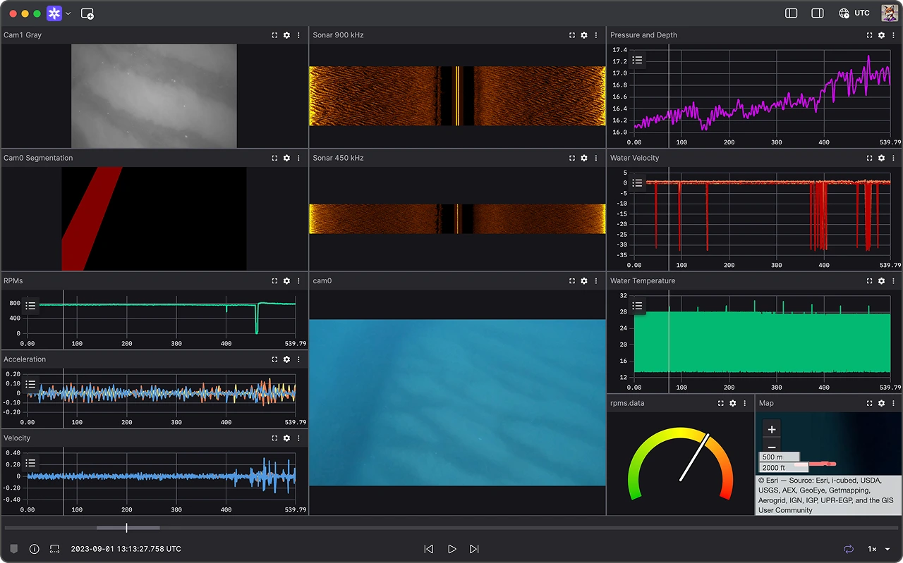 Autonomous underwater vehicle data visualization in Foxglove