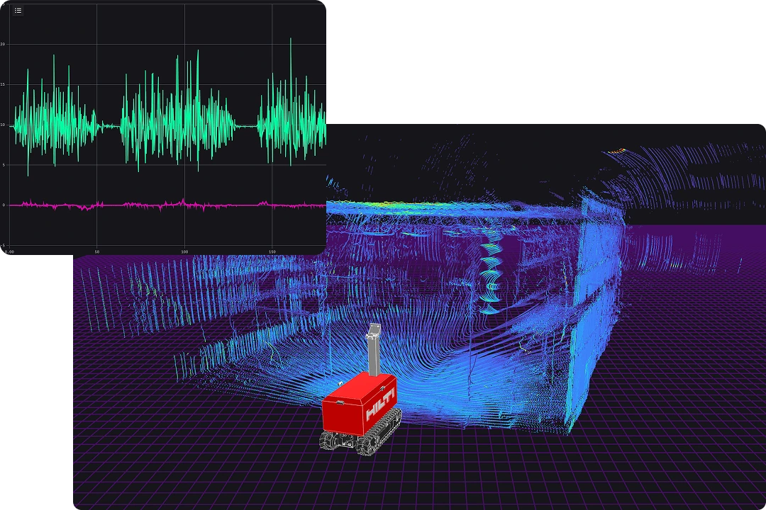 Foxglove visualization of construction robotics sensor data