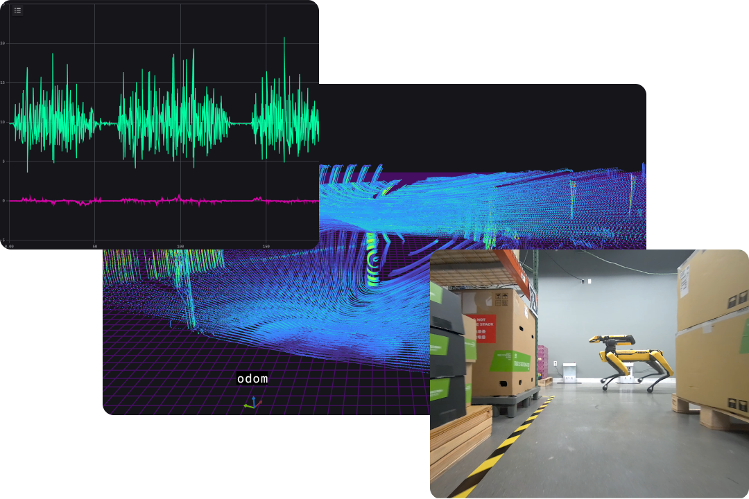 Foxglove 3D visualization of logistics robotics data