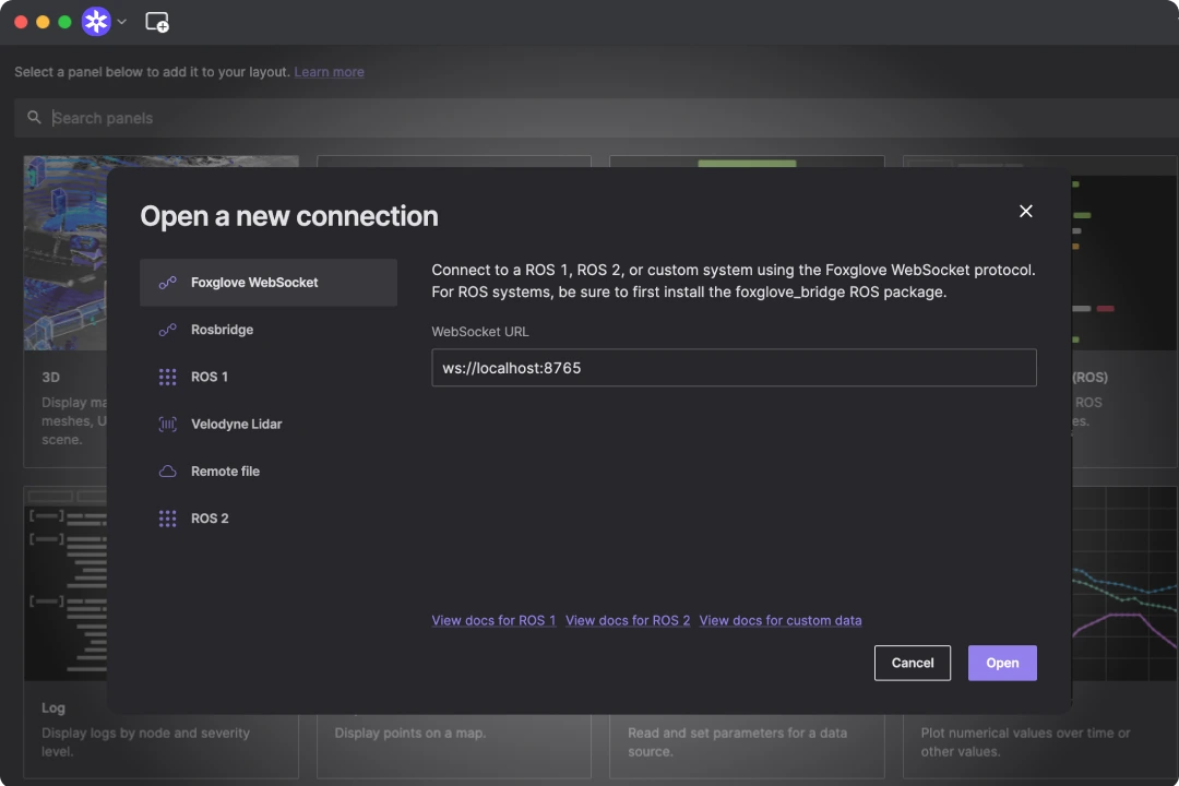 Connecting to manufacturing robotics data in Foxglove