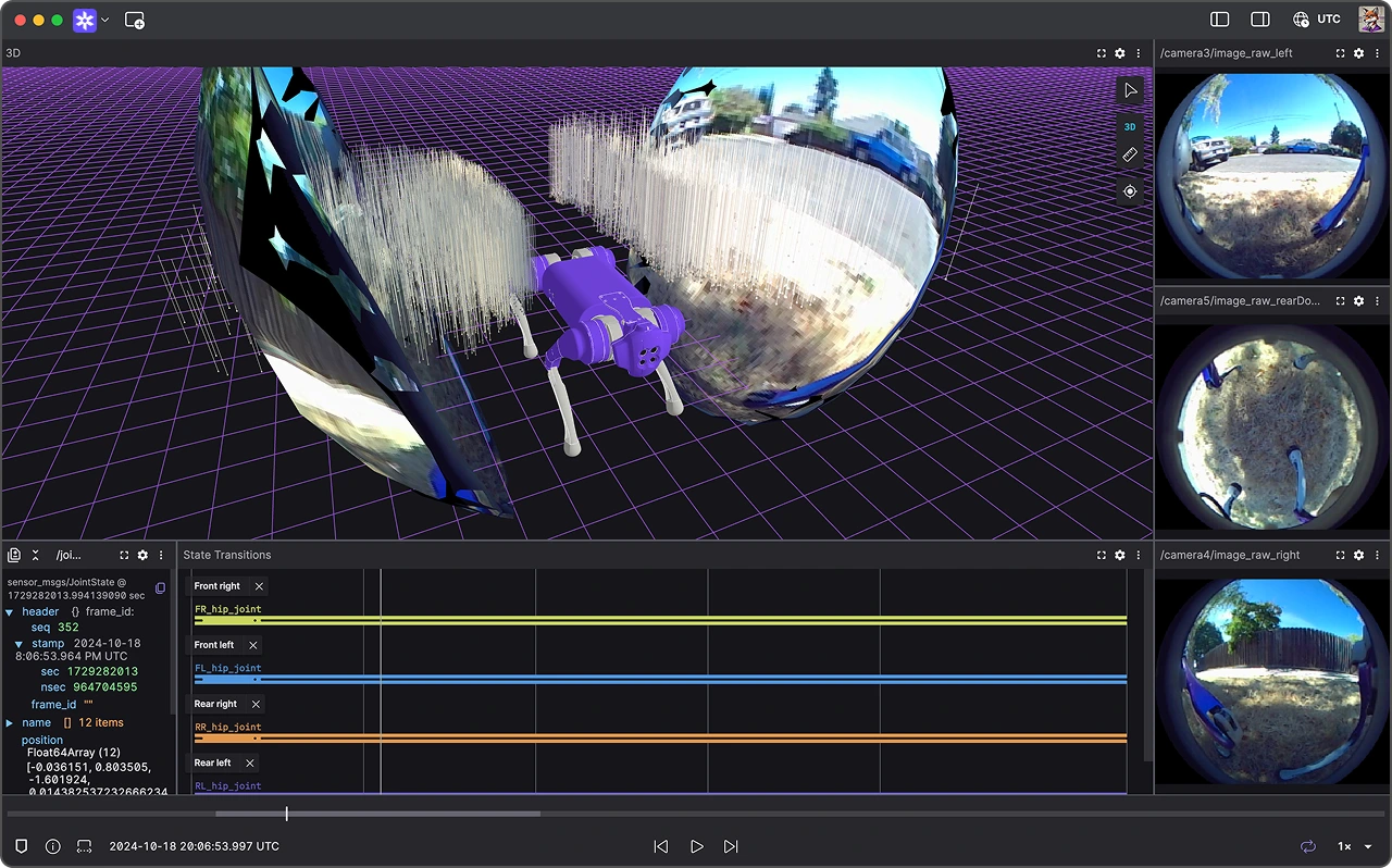 Quadruped robot visualization in Foxglove